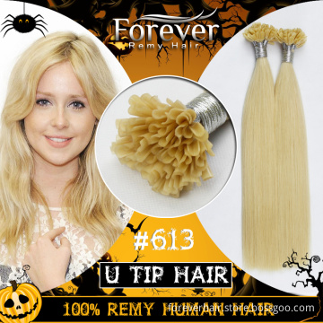 Forever the best 100% remy brazilian Human Hair Wholesale Italian Keratin top quality #613 double drawn cheap u tip hair